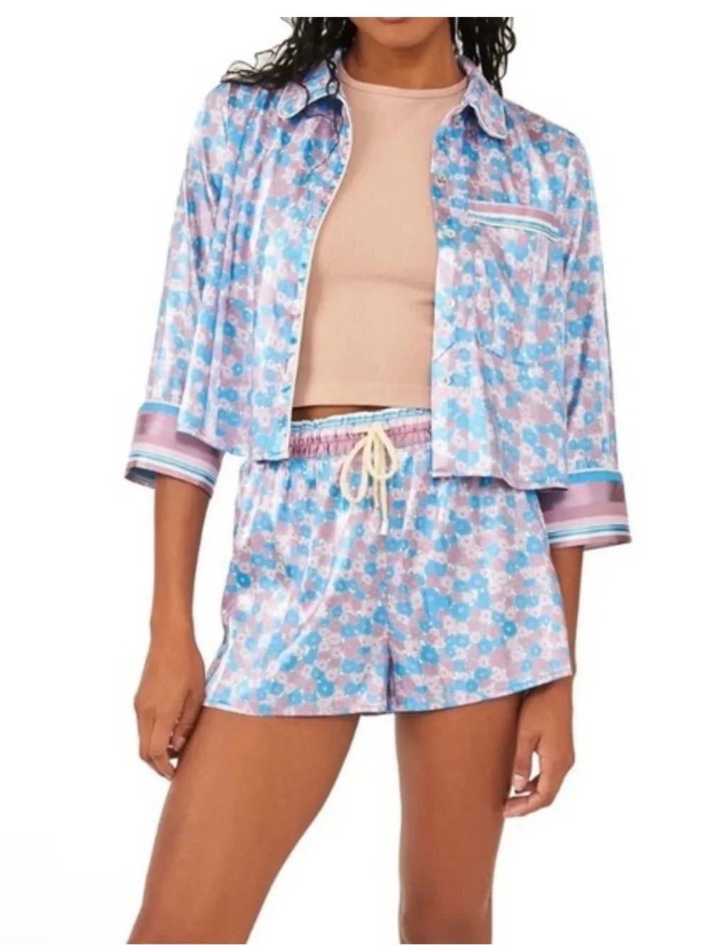 NWT, Free People Pillow Talk PJ Set in Cool Lavender combo Size M - Picture 3 of 12